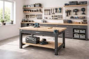 découvrez comment aménager un atelier de bricolage fonctionnel avec un établi wolfcraft et des rangements muraux pratiques pour optimiser votre espace de travail.