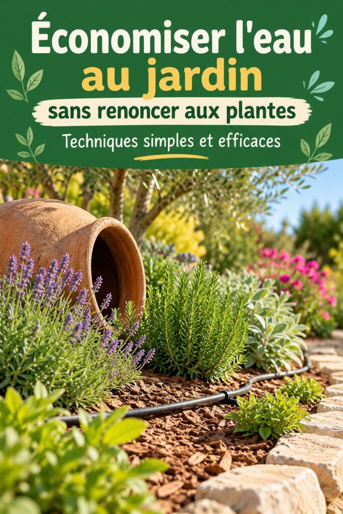 Un jardin florissant avec des plantes variées, bien arrosées et économisant l'eau