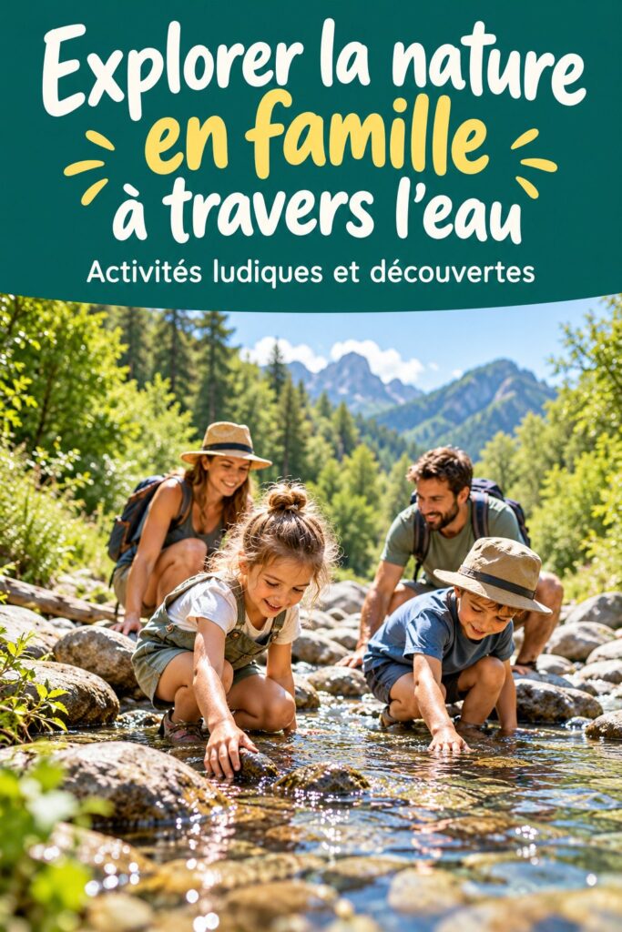 Famille en train d'explorer un parc d'aventure aquatique